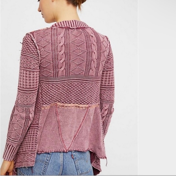Free People All Washed Out Knit Cardigan Asymmetrical Hem Open Front Size Small - Picture 10 of 11